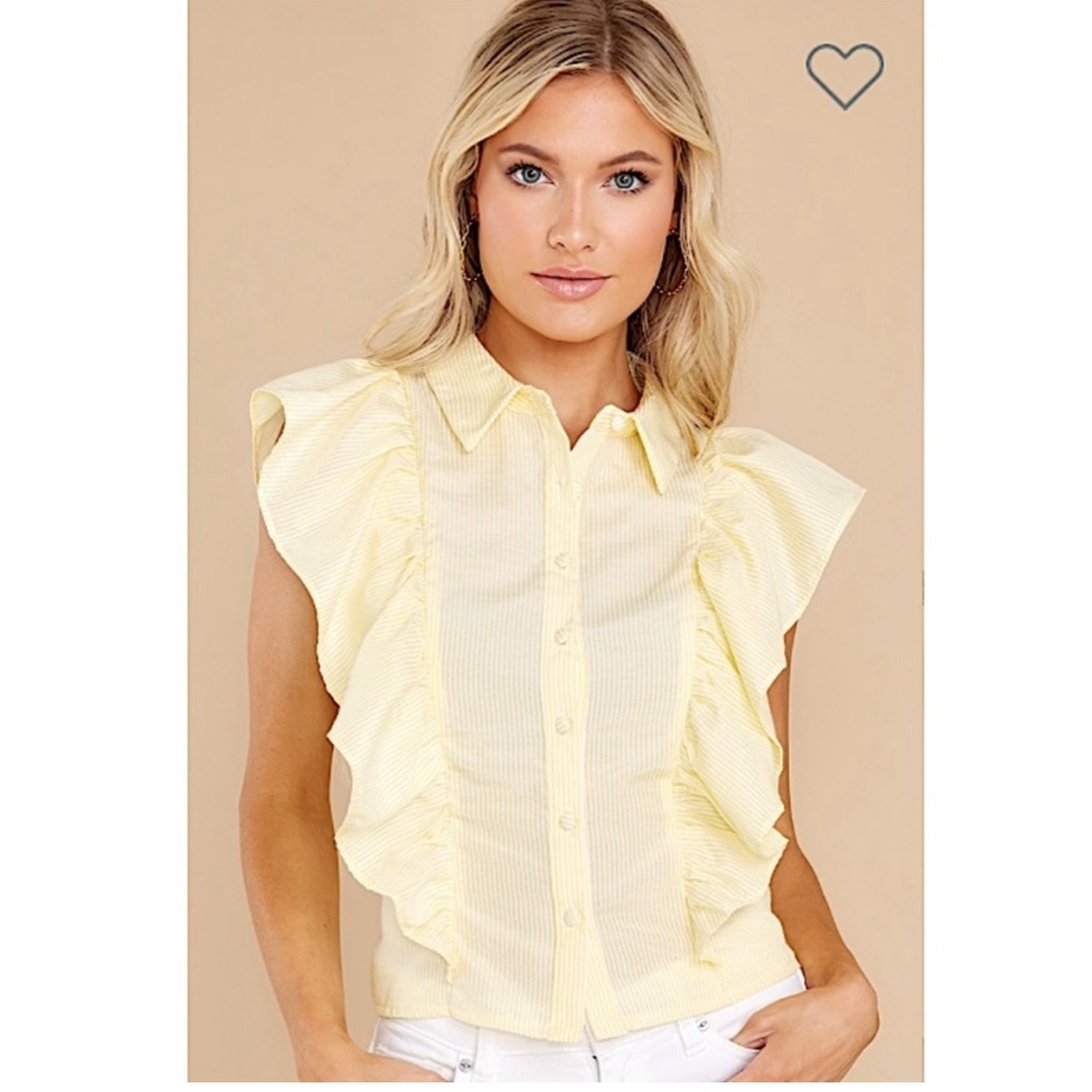 Yellow Stripe Button Shirt with Bow and Collar